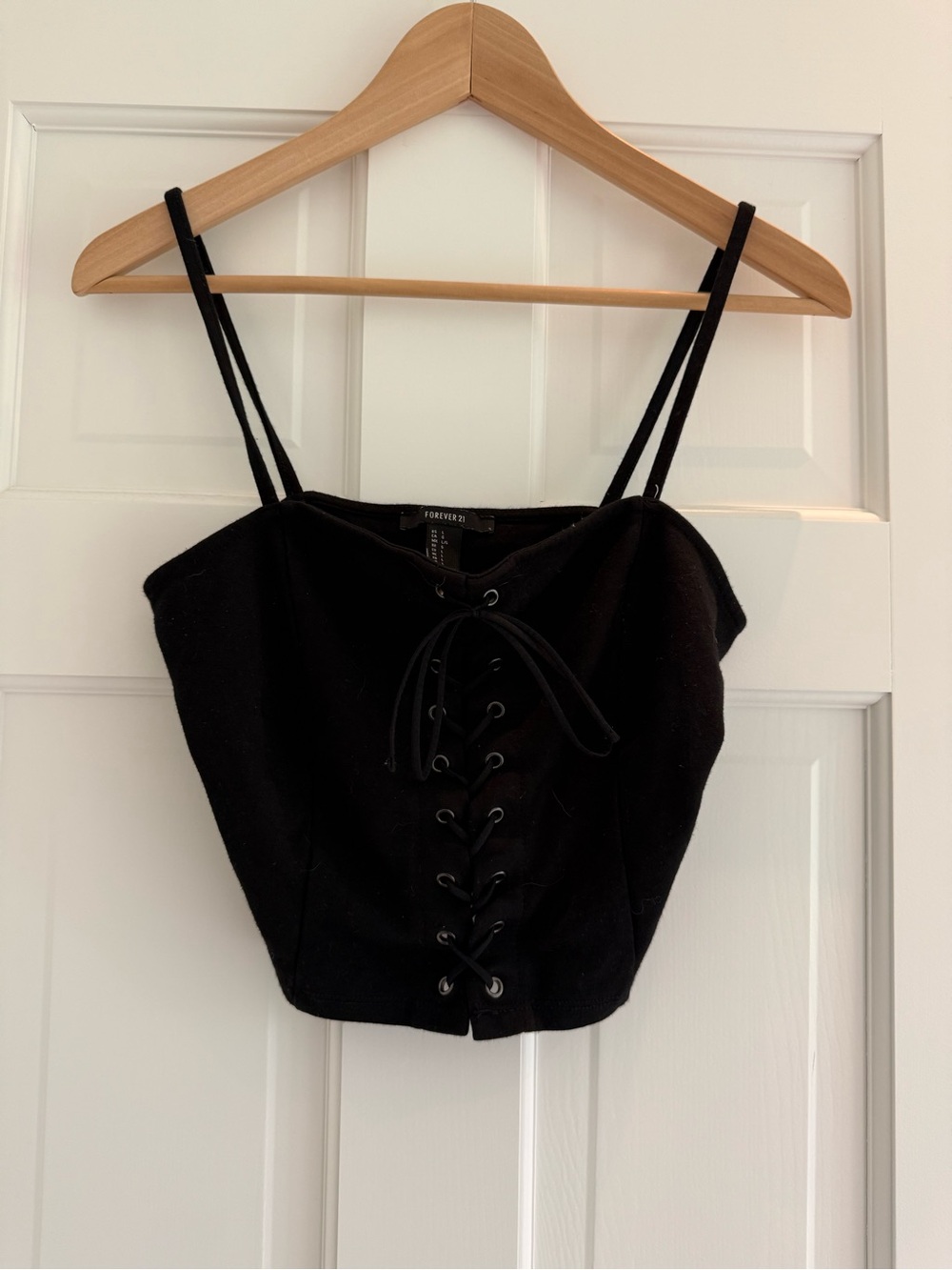 Y2K Forever 21 F21 lace-up black crop top whimsigoth sleeveless corset style L